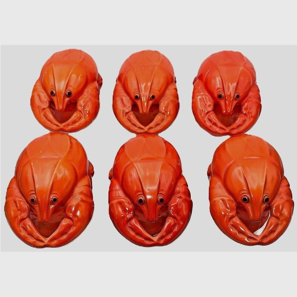 Lobster Covered Dishes Czech Art Deco Era Pottery Vintage Antique I920s Set of 6
